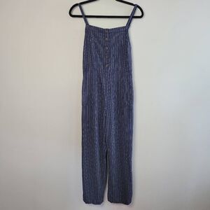Old Navy small linen blend chambray striped pantsuit jumpsuit casual preppy coun